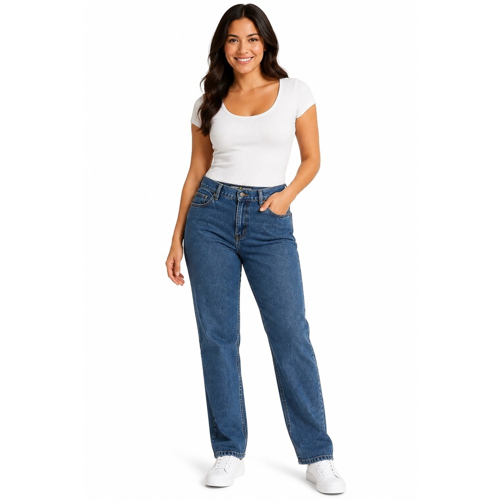 DKNY Jeans Womens Size 12 Straight Leg Blue Denim High Rise Medium Wash Cotton